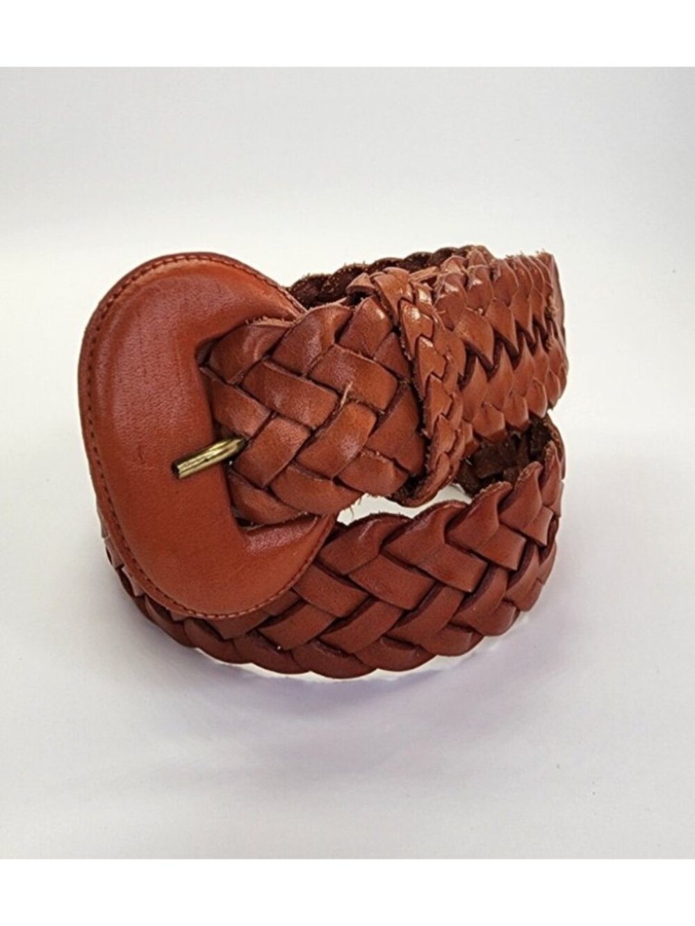 Unbranded Women's Brown Leather Woven Belt Leather Buckle Size S Made in Mexico